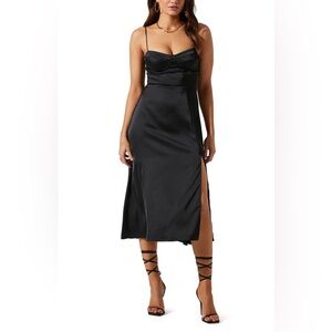Astr The Label Bustier Satin Black Midi Dress